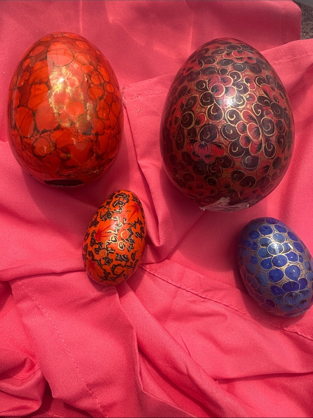Hand-Painted Decorative Egg Set - Red, Burgundy, Blue Accents